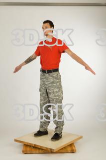 Whole body red shirt army jeans brown shoes of Willard…